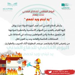 مشاركة أطفال الروضة الثامنة في تعليم الزلفي في اليوم العالمي للدفاع المدني تحت شعار “يد تبني ويد تحمي”